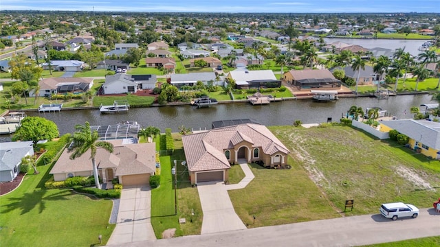 aerial view with a water view