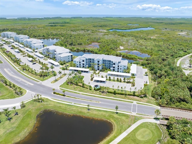 aerial view featuring a water view