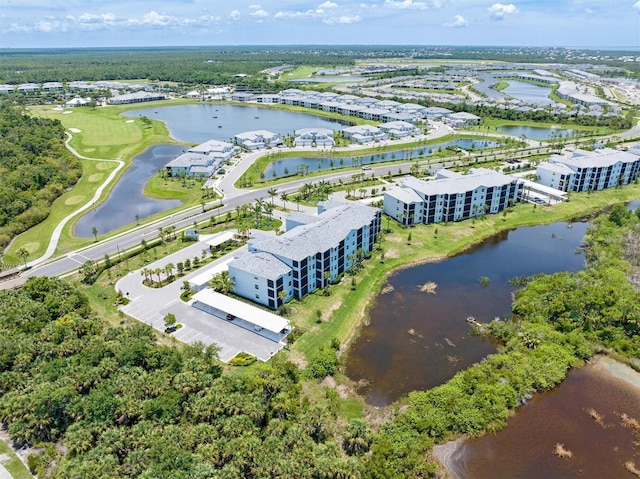 aerial view with a water view