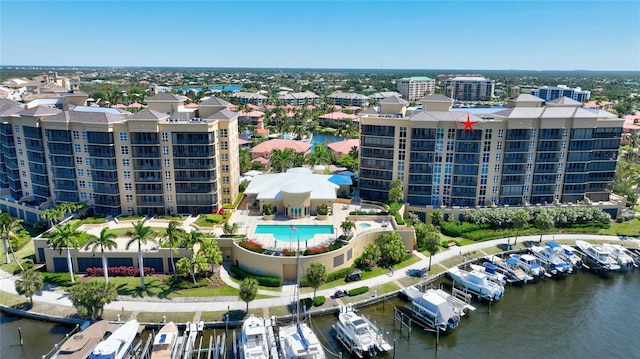 bird's eye view featuring a water view