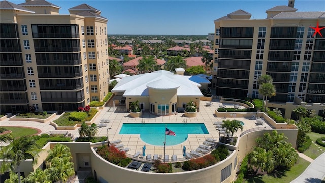 view of swimming pool with a patio