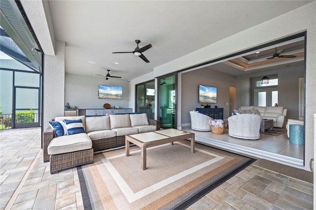 living room featuring french doors