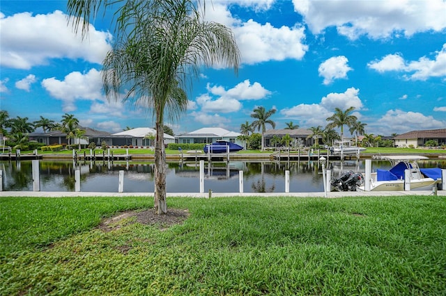 view of water feature with a boat dock