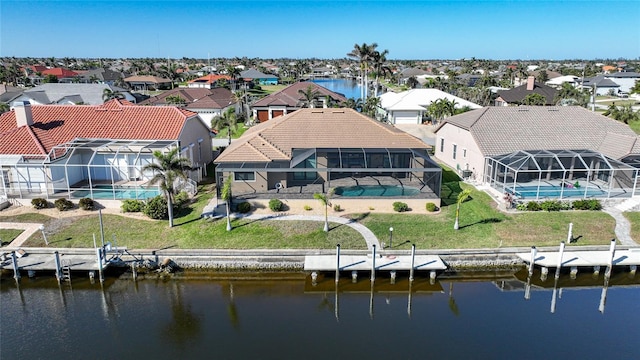 aerial view with a water view