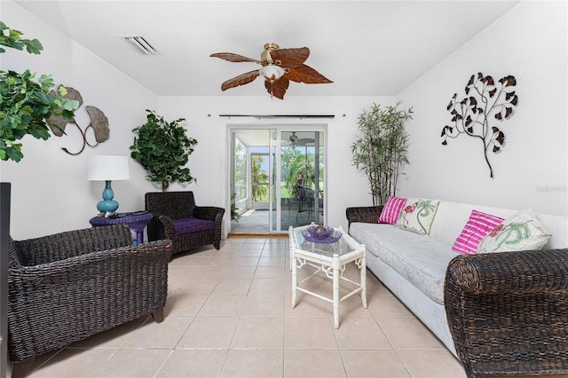 living room featuring light tile patterned floors