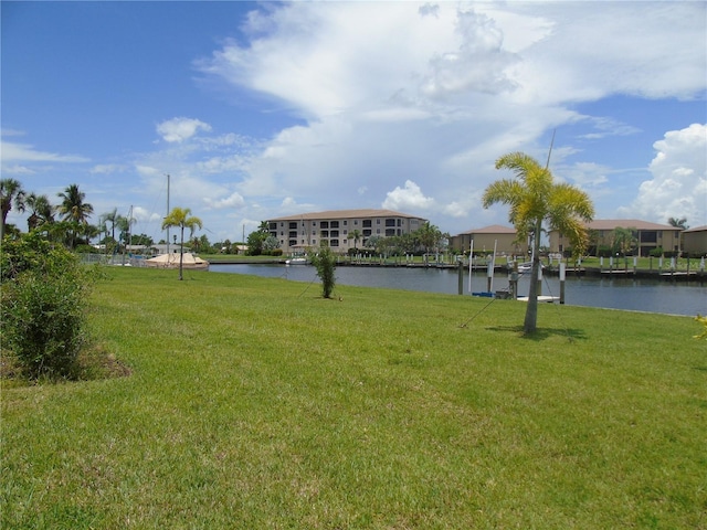 view of yard with a water view