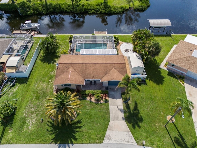 bird's eye view featuring a water view