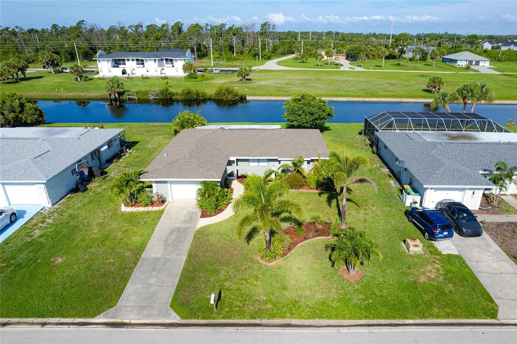 aerial view with a water view