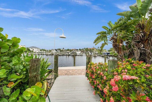 view of dock with a water view