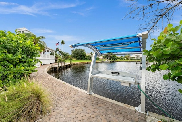 view of dock featuring a water view