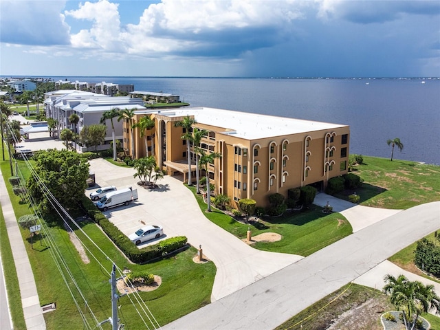 aerial view with a water view