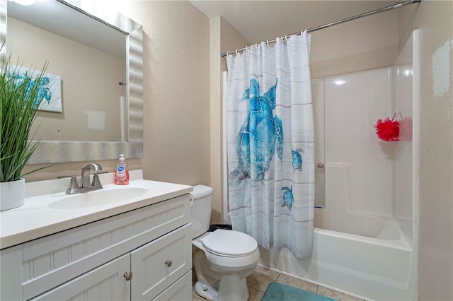 full bathroom featuring vanity, tile patterned flooring, toilet, and shower / bath combination with curtain