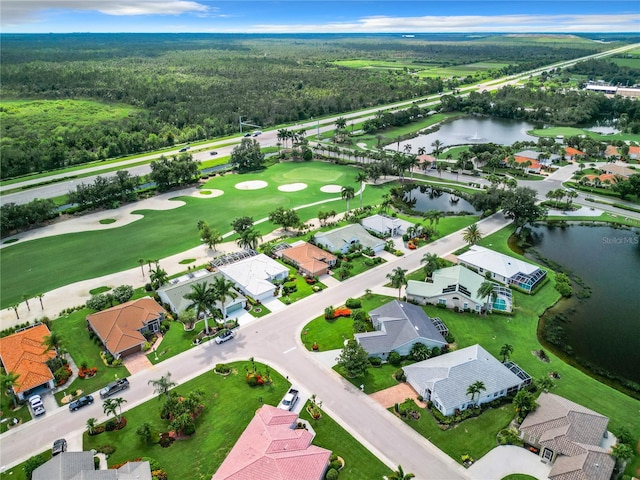 aerial view with a water view