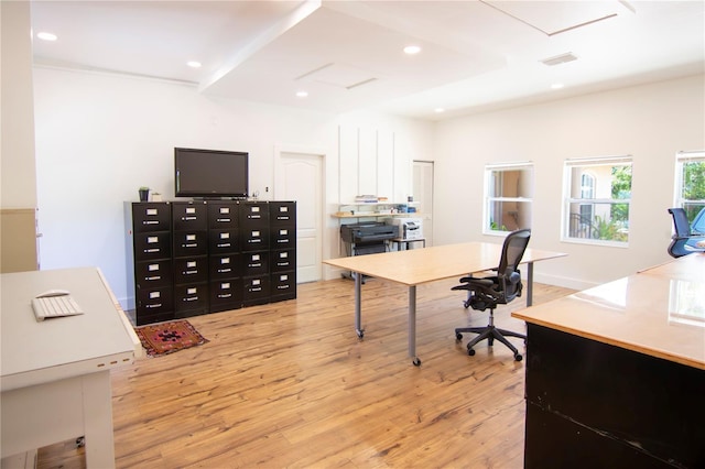 office area featuring light hardwood / wood-style flooring