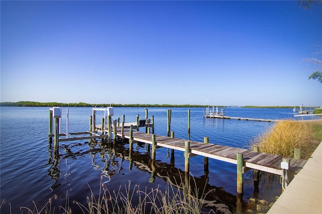 view of dock with a water view