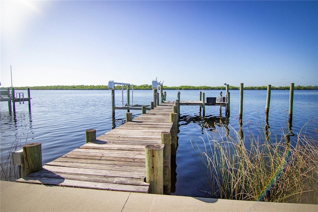 view of dock featuring a water view