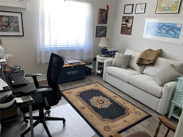 office space with hardwood / wood-style flooring and a wealth of natural light