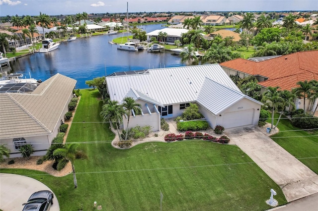 bird's eye view featuring a water view