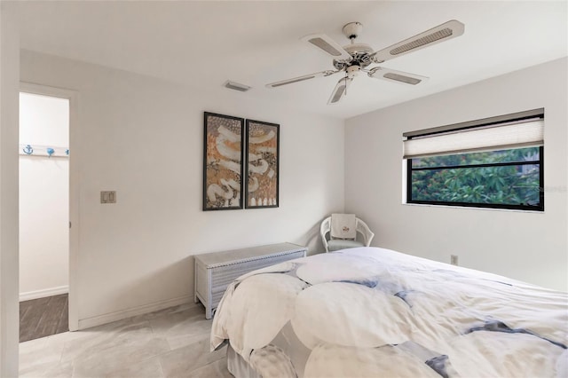 bedroom featuring ceiling fan