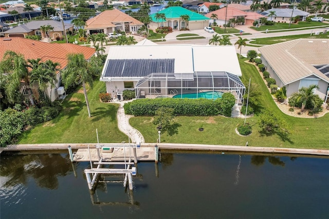 drone / aerial view featuring a water view