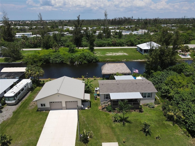 aerial view with a water view