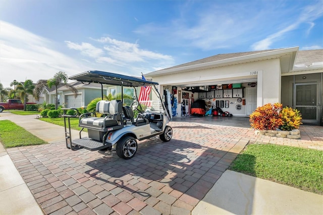 exterior space featuring a garage