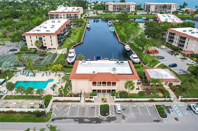 aerial view featuring a water view