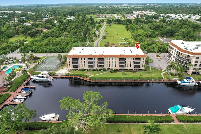 aerial view with a water view