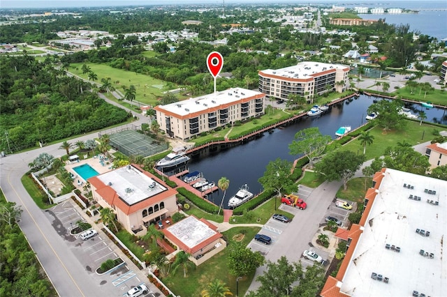 aerial view with a water view