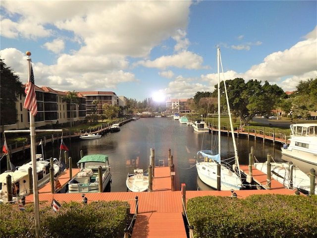 dock area with a water view