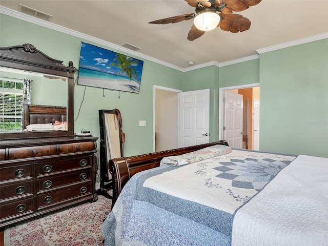 bedroom featuring crown molding and ceiling fan