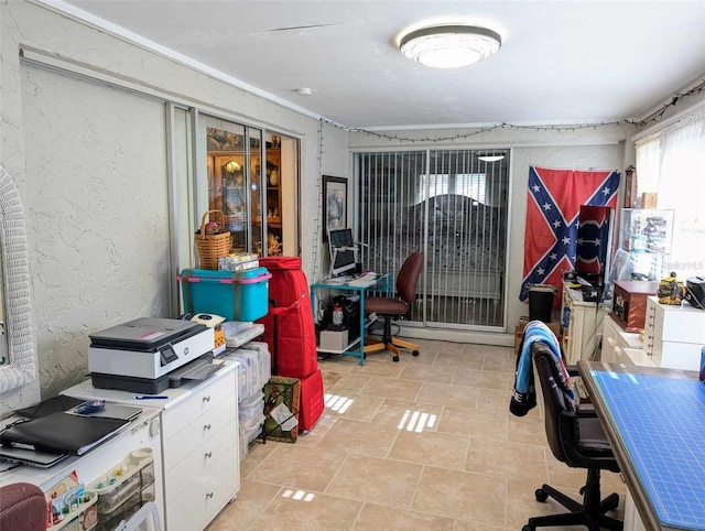 home office featuring light tile patterned flooring