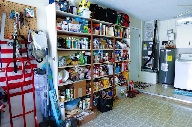 interior space with electric water heater and washer / dryer