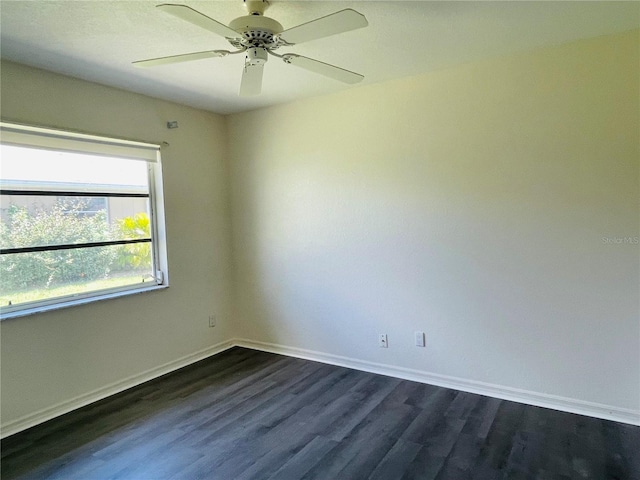 empty room with ceiling fan and dark hardwood / wood-style floors