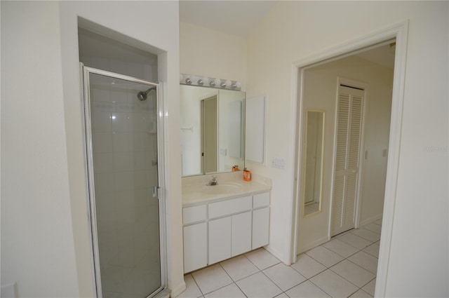 515 Allworthy St, Port Charlotte, FL 33954 - bathroom with tile patterned flooring, a shower stall, and vanity