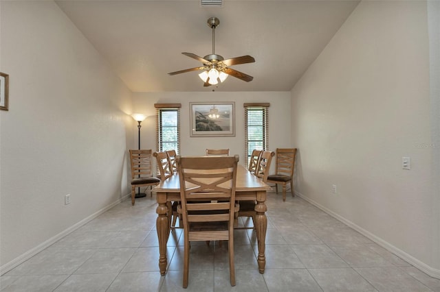 dining room featuring light tile patterned floors and ceiling fan