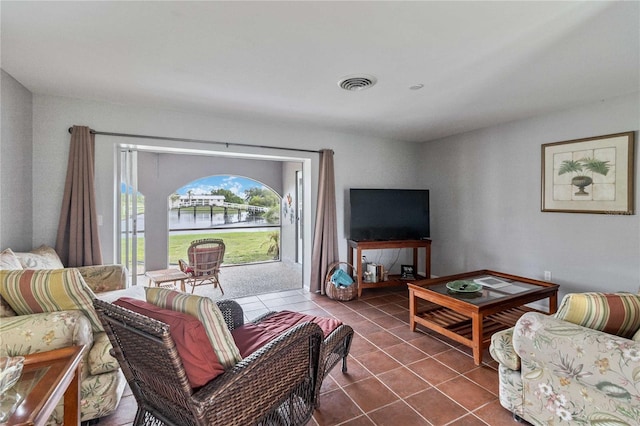 view of tiled living room