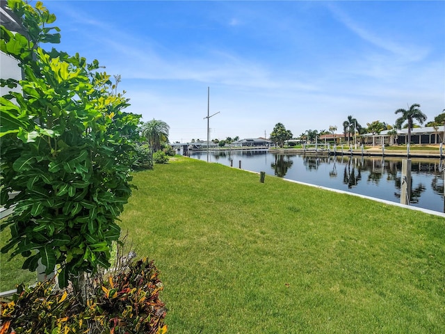 view of yard with a water view