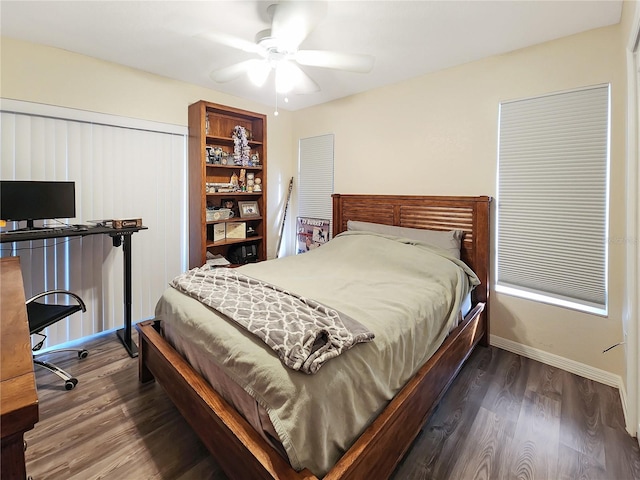 bedroom featuring ceiling fan and hardwood / wood-style flooring