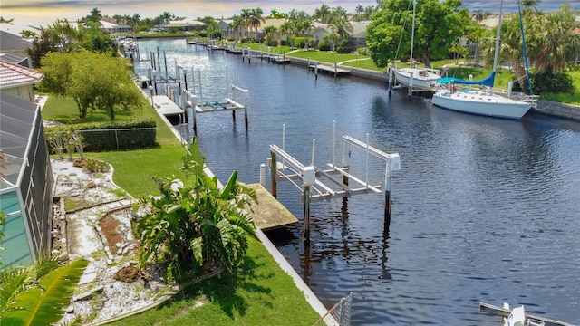 dock area featuring a water view