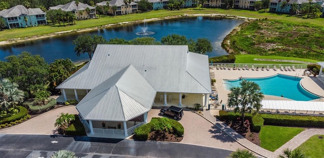 aerial view with a water view