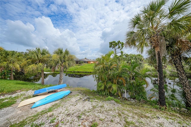 view of home's community with a water view