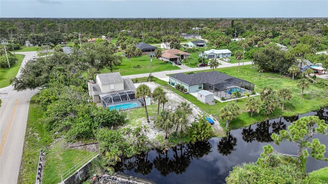 aerial view with a water view