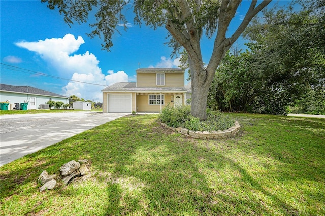 view of front of home with a garage and a front yard