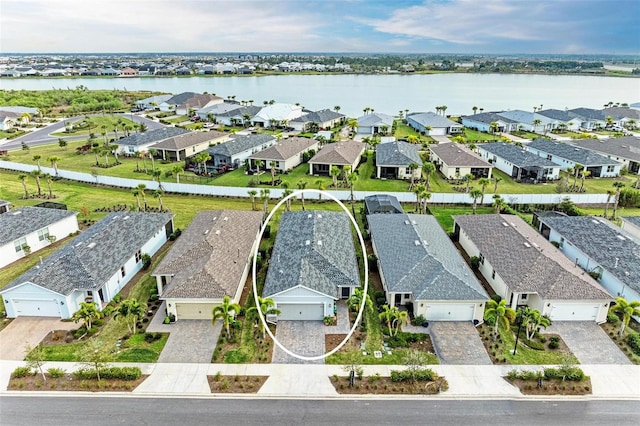 aerial view with a water view