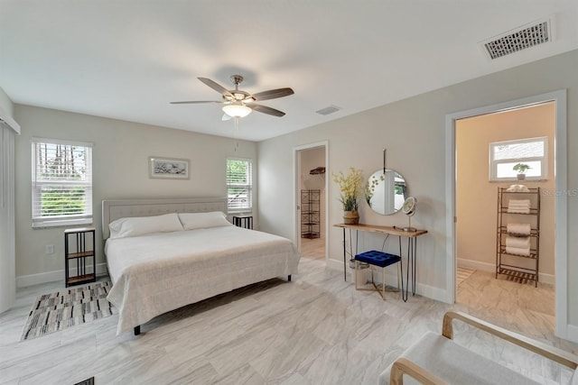 bedroom featuring ceiling fan