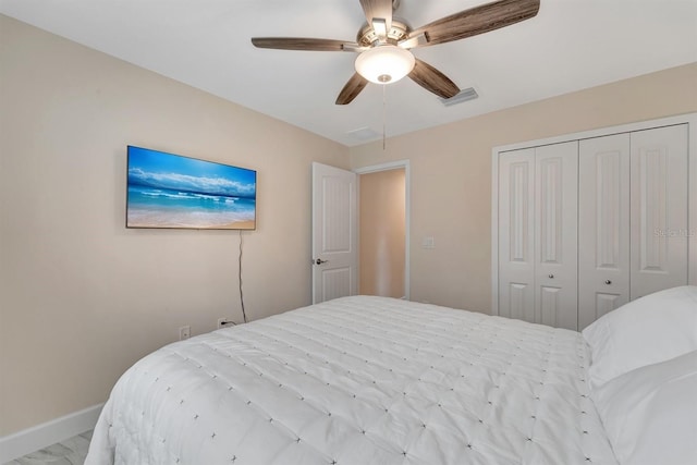 bedroom with a closet and ceiling fan