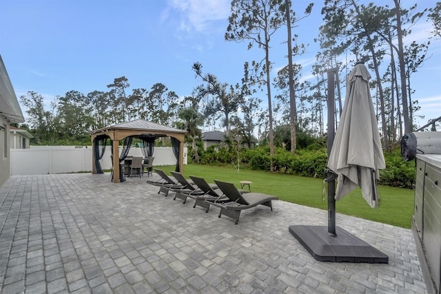 view of patio / terrace featuring a gazebo