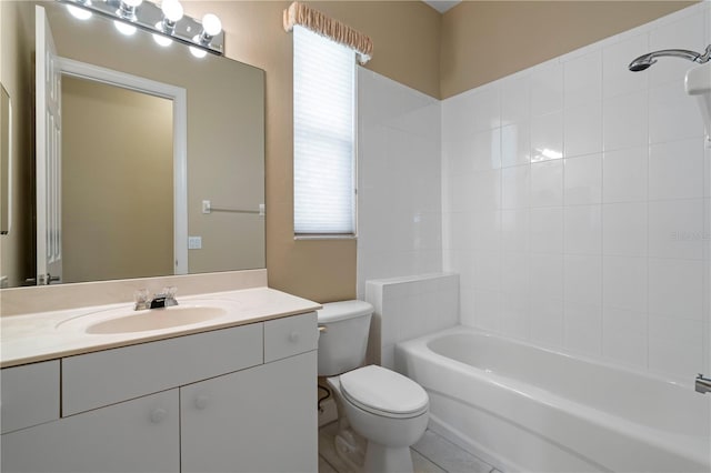 full bathroom featuring vanity, toilet, and bathing tub / shower combination