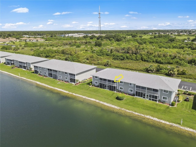 drone / aerial view featuring a water view